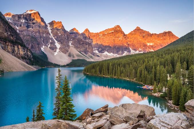 Moraine Lake a glacially fed lake in Banff National Park Rockies Alberta Canada